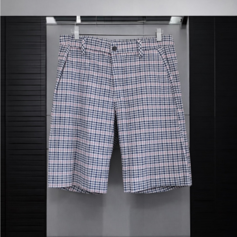 Lululemon Men’s Commission Kahuna Chino Shorts Pink Black Check Size 38